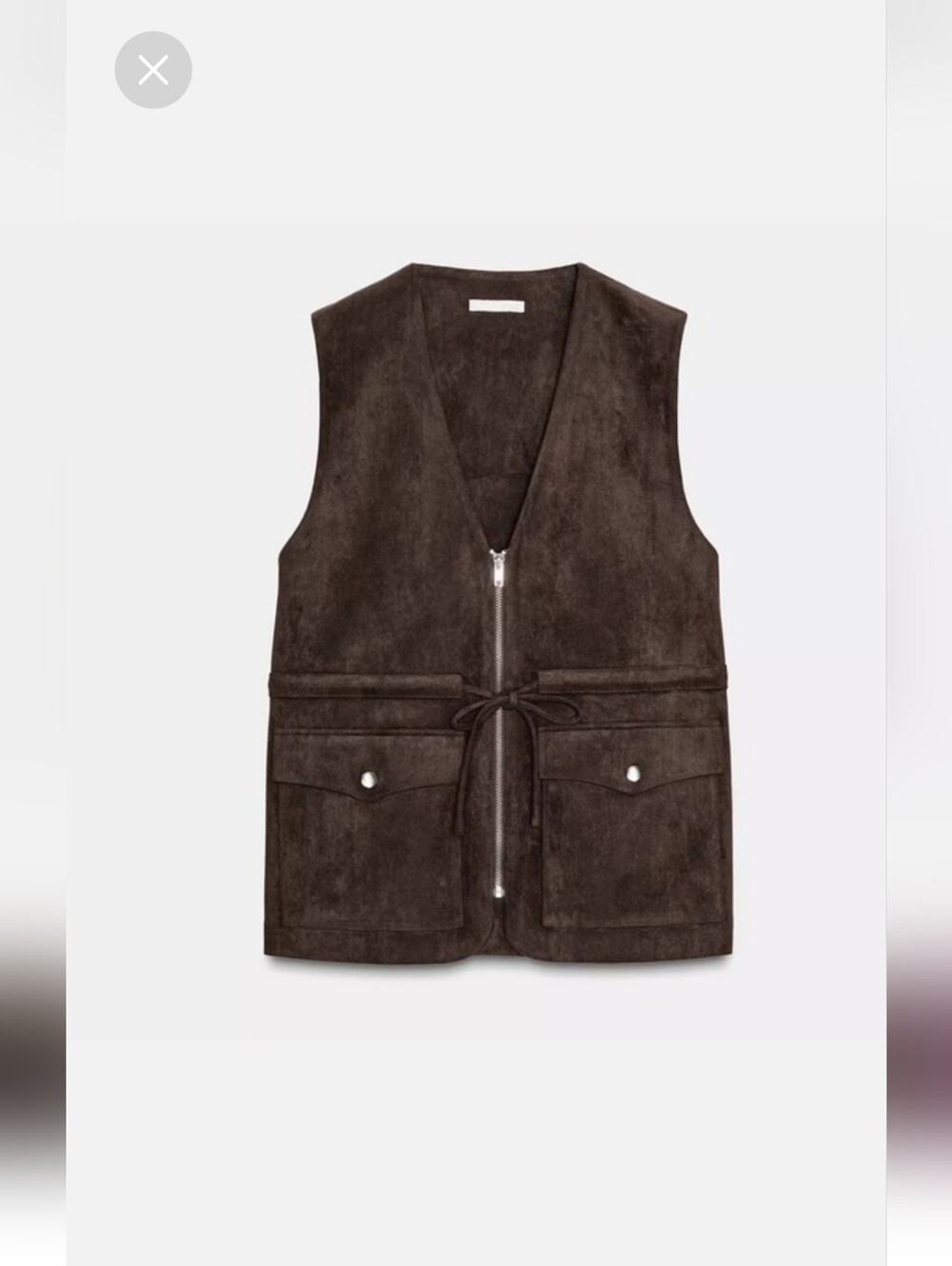 NWT Zara Chocolate Brown Faux Suede Waistcoat with Patch Pockets. Large. - Picture 4 of 9